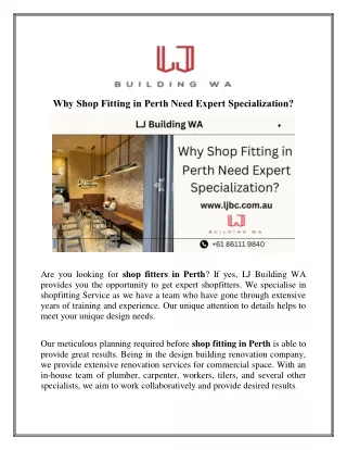 Why Shop Fitting In Perth Need Expert Specialization