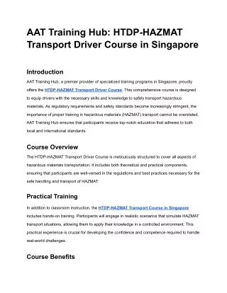 AAT Training Hub_ HTDP-HAZMAT Transport Driver Course in Singapore