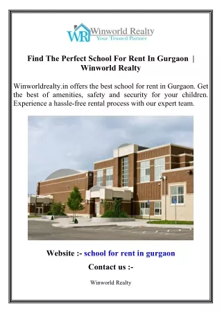 Find The Perfect School For Rent In Gurgaon    Winworld Realty