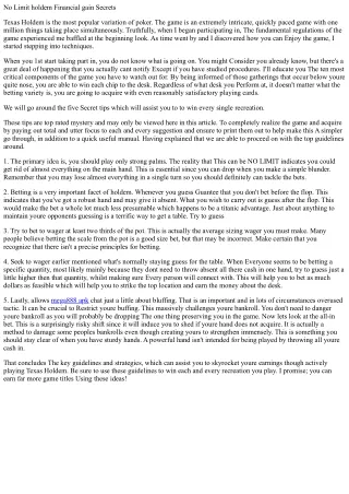 No limit holdem earnings insider secrets