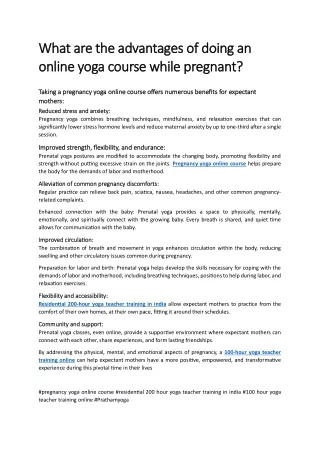 what are the benefits of taking a pregnancy yoga online course