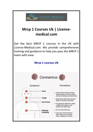 Mrcp 1 Courses Uk  License-medical.com