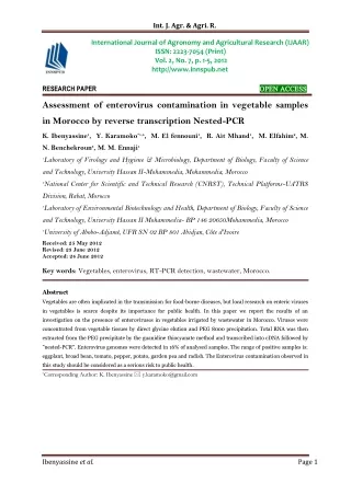 Assessment of enterovirus contamination in vegetable samples in Morocco by reverse transcription Nested-PCR