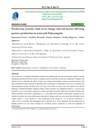 Production systems, land cover change and soil factors affecting pasture production in semi-arid Nakasongola