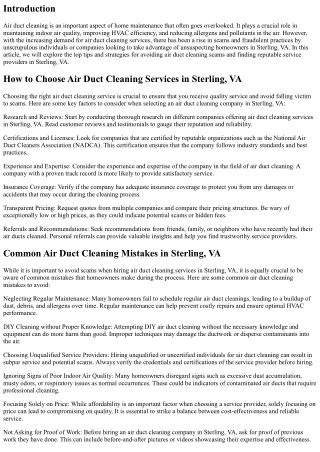 Avoiding Air Duct Cleaning Scams in Sterling, VA