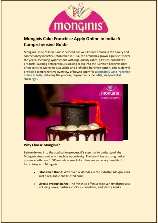 Monginis Cake Franchise Apply Online in India: A Comprehensive Guide