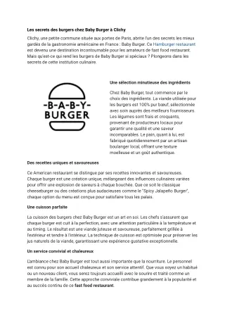 Les secrets des burgers chez Baby Burger à Clichy