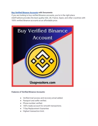 Worldwide Best Sites To GET Verified Binance Accounts