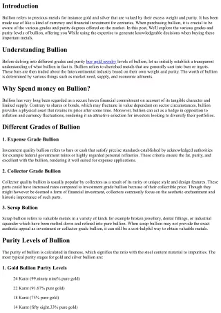 Checking out the several Grades and Purity Levels of Bullion