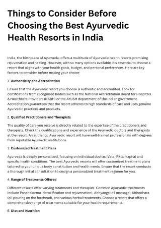 Things to Consider Before Choosing the Best Ayurvedic Health Resorts in India