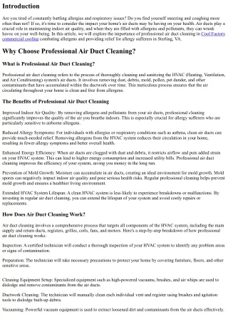 Air Duct Cleaning for Allergens: A Solution for Allergy Sufferers in Sterling, V