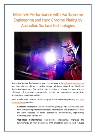 Maximize Performance with Hardchrome Engineering and Hard Chrome Plating by Australian Surface Technologies