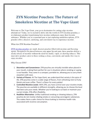 ZYN Nicotine Pouches: The Future of Smokeless Nicotine at The Vape Giant