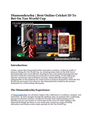 Diamondexch9 - Best Online Cricket ID To Bet On T20 World Cup