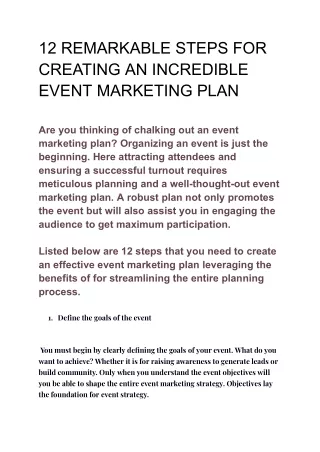 12 REMARKABLE STEPS FOR CREATING AN INCREDIBLE EVENT MARKETING PLAN