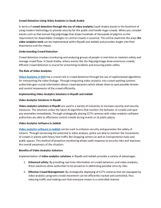 Crowd Detection Using Video Analytics in Saudi Arabia