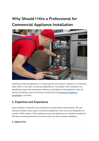 Why Should I Hire a Professional for Commercial Appliance Installation