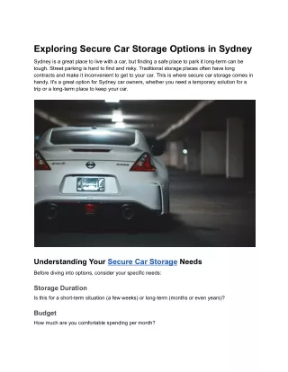 Exploring Secure Car Storage Options in Sydney