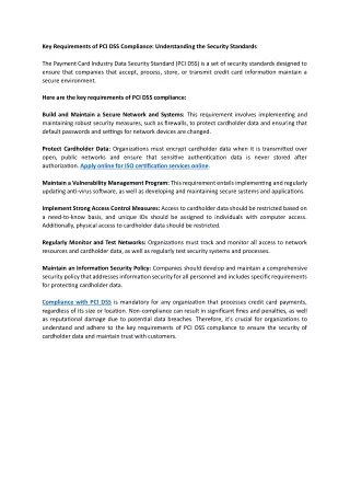 Key Requirements of PCI DSS Compliance - SIS Certifications