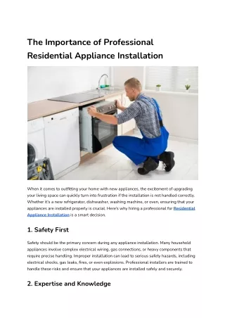 The Importance of Professional Residential Appliance Installation