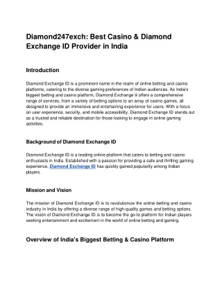 Diamond247exch_ Best Casino & Diamond Exchange ID Provider in India