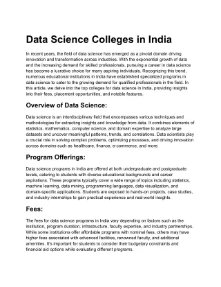 Data Science Colleges in India