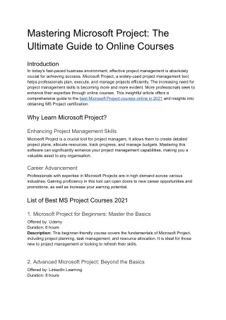 Mastering Microsoft Project_ The Ultimate Guide to Online Courses in 2021