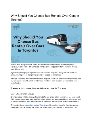 Why Should You Choose Bus Rentals Over Cars In Toronto