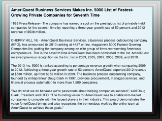 AmeriQuest Business Services Makes Inc. 5000 List of Fastest