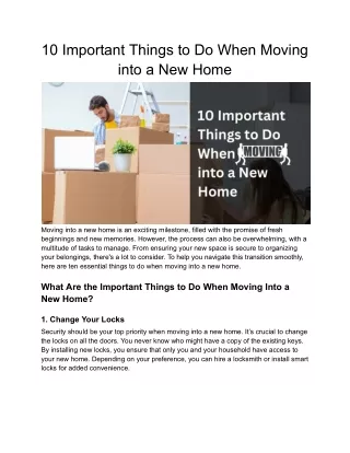10 Important Things to Do When Moving into a New Home