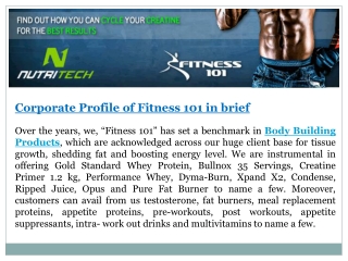 Corporate Profile of Fitness 101 in brief