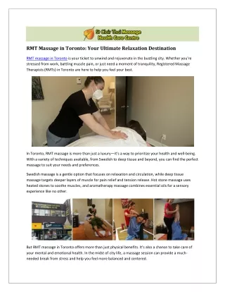 RMT Massage in Toronto: Get Relaxation Experience at St. Clair Thai Massage