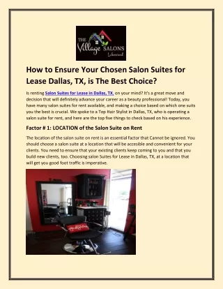 How to Ensure Your Chosen Salon Suites for Lease Dallas, TX, is The Best Choice