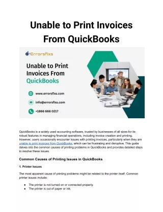 Unable to Print Invoices From QuickBooks