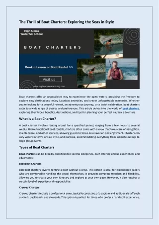 The Thrill of Boat Charters - Exploring the Seas in Style