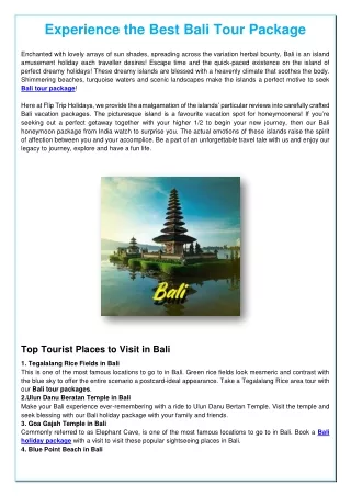 Experience the Best Bali Tour Package
