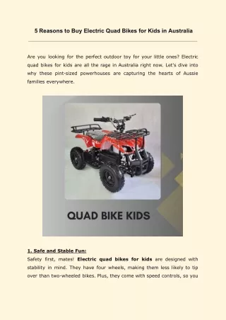 5 Reasons to Buy Electric Quad Bikes for Kids in Australia