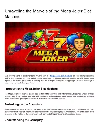 Unraveling the Marvels of the Mega Joker Slot Machine