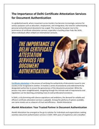 The Importance of Delhi Certificate Attestation Services for Document Authentication