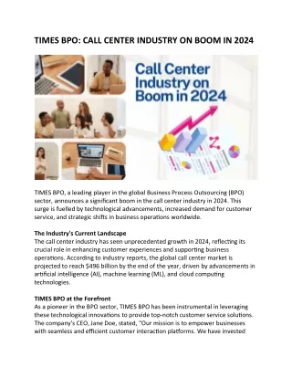 TIMES BPO: CALL CENTER INDUSTRY ON BOOM IN 2024