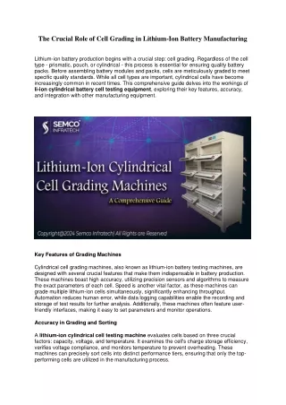 The Crucial Role of Cell Grading in Lithium-Ion Battery Manufacturing