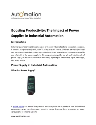 Boosting Productivity The Impact of Power Supplies in Industrial Automation