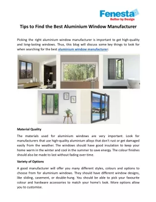 Tips to Find the Best Aluminium Window Manufacturer
