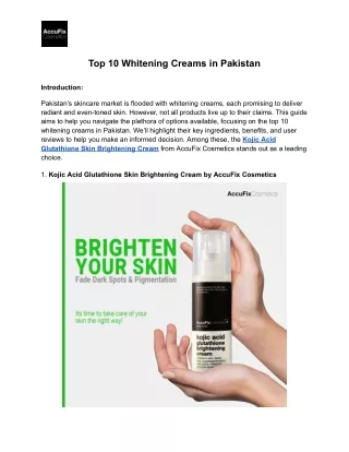 Top 10 Whitening Creams in Pakistan