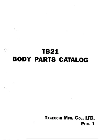 Takeuchi TB21 Compact Excavator (Body) Parts Catalogue Manual