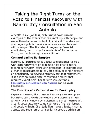 Taking the Right Turns on the Road to Financial Recovery with Bankruptcy Consult