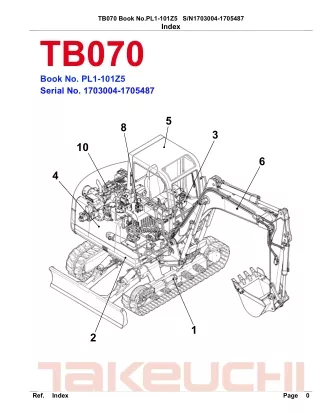 Takeuchi TB070 Compact Excavator Parts Catalogue Manual (SN 1703004-1705487)