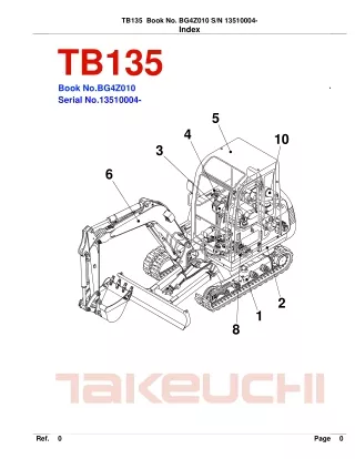 Takeuchi TB135 Compact Excavator Parts Catalogue Manual (SN 13510004 and up)