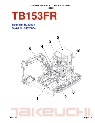 Takeuchi TB153FR Compact Excavator Parts Catalogue Manual (SN 15820004 and up)