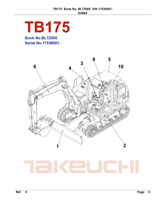 Takeuchi TB175 Compact Excavator Parts Catalogue Manual (SN 17530001 and up)